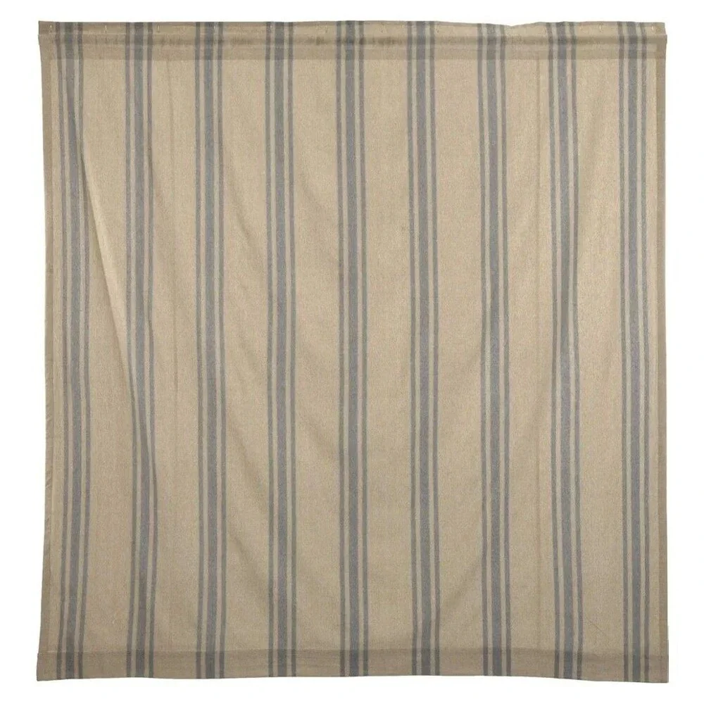 VHC BRANDS APRIL&OLIVE SHOWER CURTAIN Tan Creame And Blue Stripes ONE PANEL